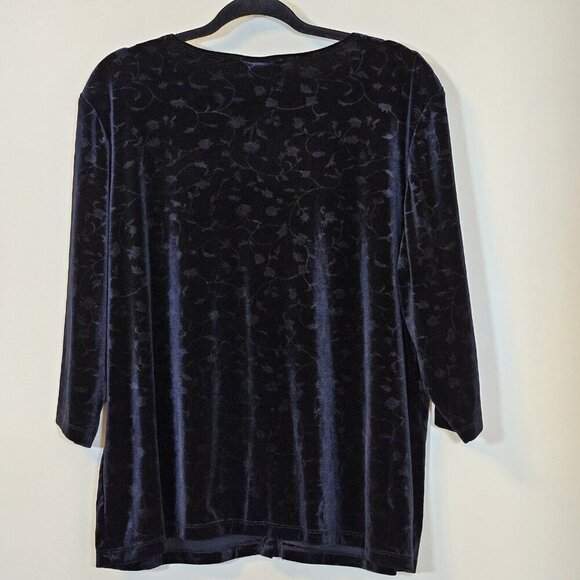 Gemilli Cardigan Women 2X Black Velvet Floral Burnout 3/4 Sleeve VTG Goth Witchy - Picture 2 of 12